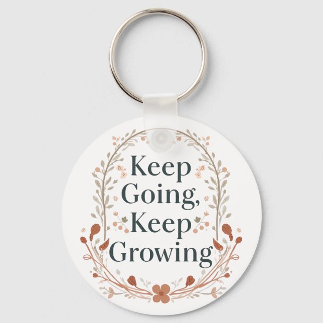 Chaveiro Boho Botanical "Keep Growing" Motivational Graphic (Frente)