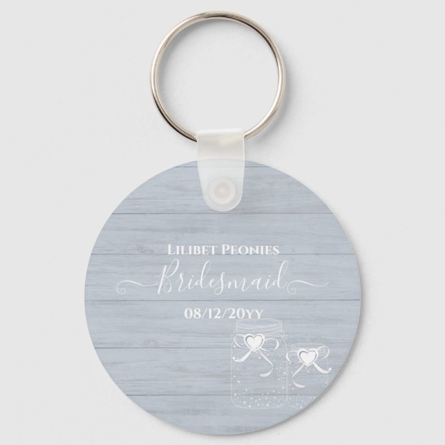 Chaveiro BoHO Dusty Blue Driftwood Casamento Mason Jars (Frente)