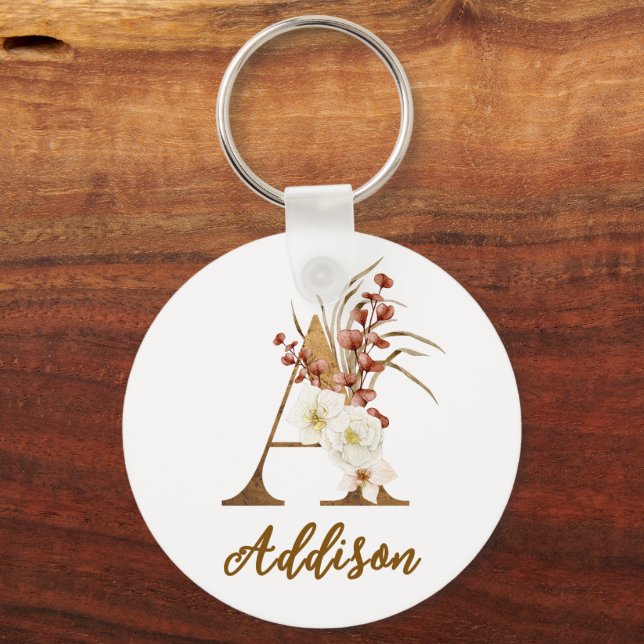 Chaveiro Boho Floral A Monograma Wedding Favor (Frente)