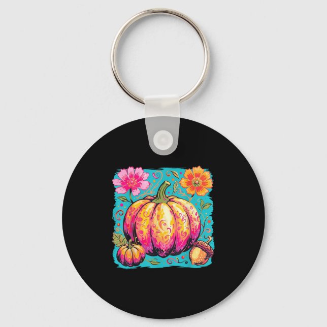 Chaveiro Boho Floral Ação de Graças Pumpkin Fall Vibes (Frente)