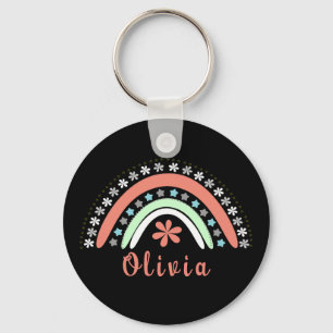 Chaveiro Boho Floral Arco-Íris Com Nome Personalizado