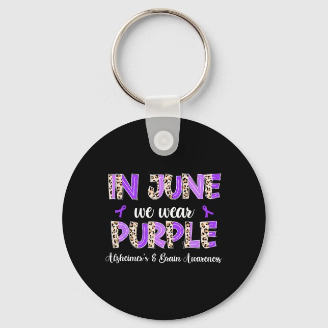 Chaveiro Boho Leopardo Junho Usa Roxo Alzheimer Cérebro (Frente)