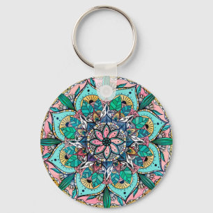 Chaveiro Boho Mandala Colorida Watercolor Floral