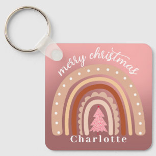 Chaveiro Boho Personalizado Aquarela Arco-Íris Nome Raparig
