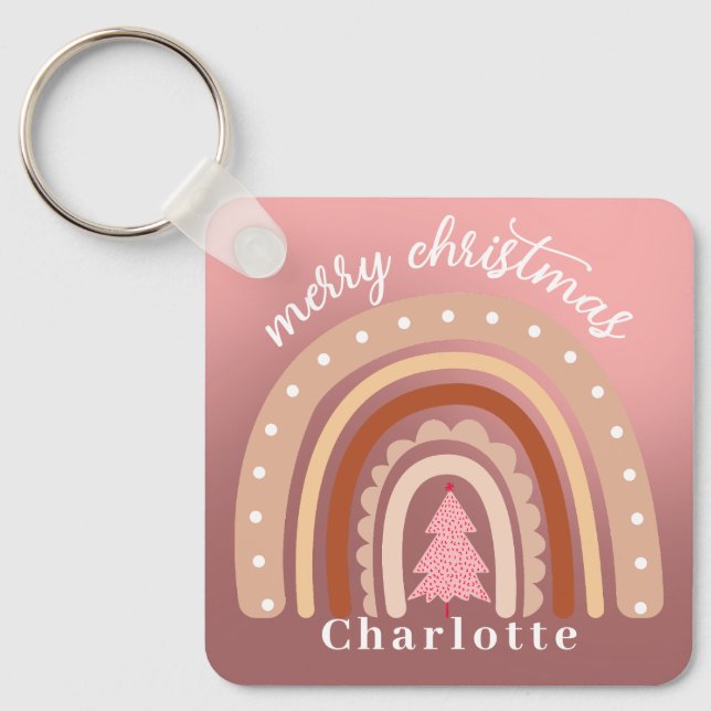 Chaveiro Boho Personalizado Aquarela Arco-Íris Nome Raparig (Frente)