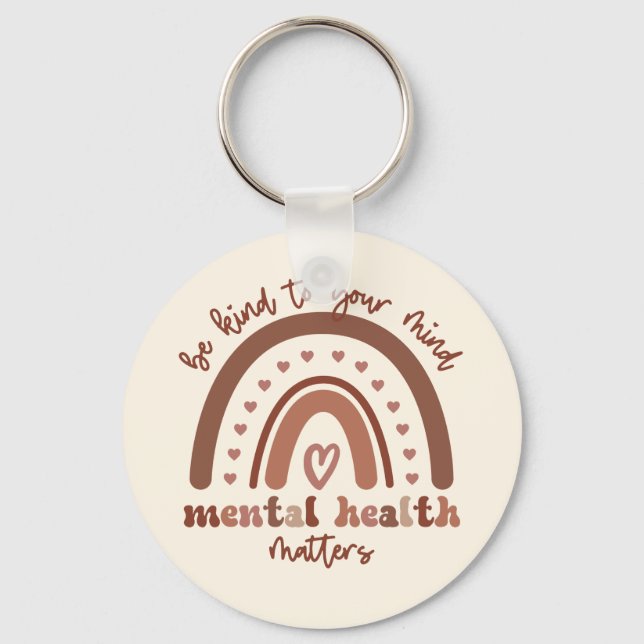 Chaveiro Boho Rainbow Mental Health Seja gentil Com Sua Men (Frente)