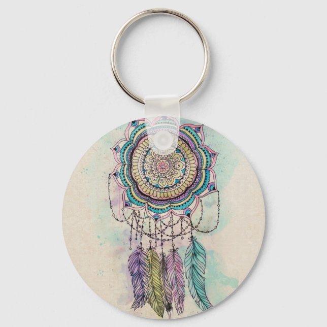 Chaveiro Boho Watercolor Mandala Dreamcatcher (Frente)