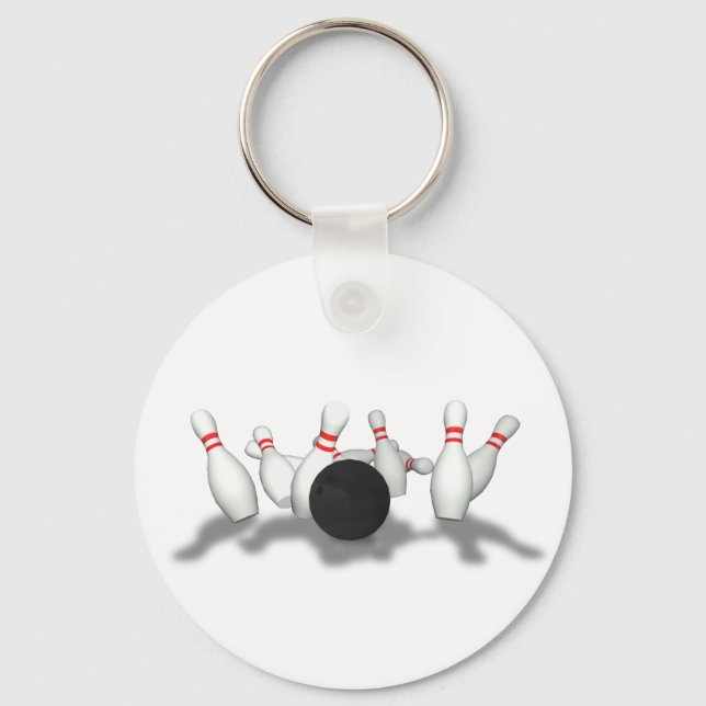 Chaveiro Bola de boliche e pinos: Modelo 3D: (Frente)