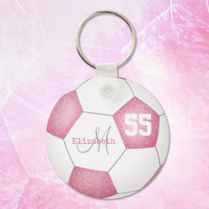 Chaveiro bola de futebol branco-rosa-rosa, menina, personal
