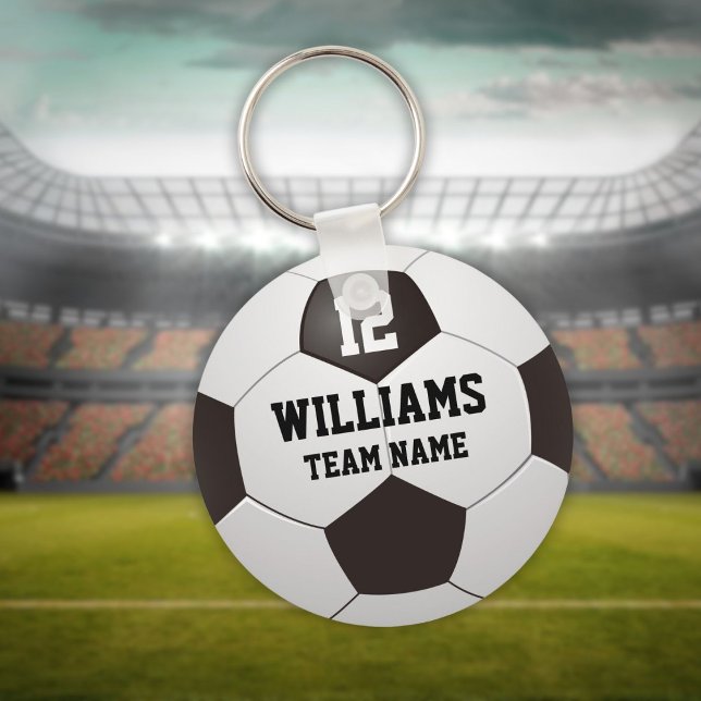 Chaveiro Bola de Futebol com Nome Personalizado e Nome da E (Personalized Name Number Team Name Soccer Ball Keychain)