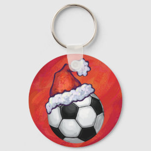 Chaveiro Bola de futebol de Santa Hat em vermelho