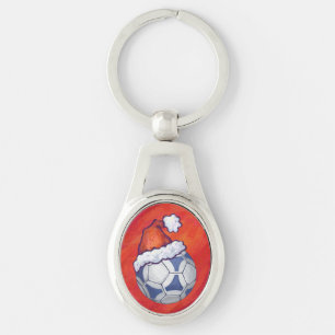 Chaveiro Bola de futebol festiva azul e branca em vermelho