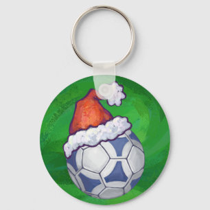 Chaveiro Bola de Futebol Festiva Azul e Branca no Verde