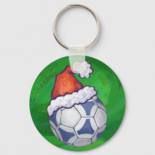 Chaveiro Bola de Futebol Festivo Azul e Branco em Verde (Frente)
