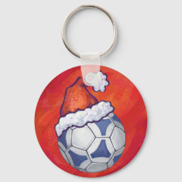 Chaveiro Bola de Futebol Festivo Azul e Branco em Vermelho