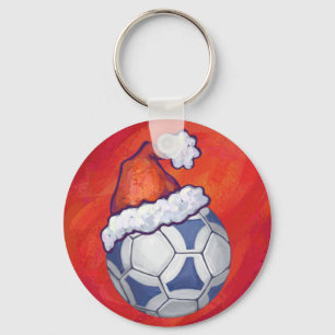 Chaveiro Bola de Futebol Festivo Azul e Branco em Vermelho