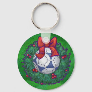Chaveiro Bola de Futebol Festivo, branca, azul, verde