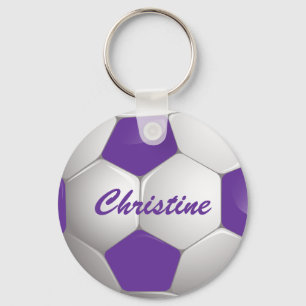 Chaveiro Bola de Futebol Personalizável, Roxo e Branco