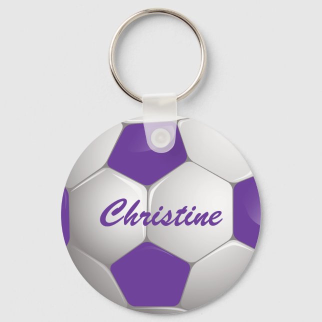 Chaveiro Bola de Futebol Personalizável, Roxo e Branco (Frente)