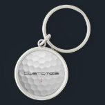 Chaveiro Bola de Golfe com Texto e Número Personalizados<br><div class="desc">Personalize esta imagem da bola de golfe com texto e número de sua escolha. Design único para o golfista casual para o profissional do Heart. Clássico e único, isso certamente impressionará seus amigos de golfe no próximo torneio.</div>