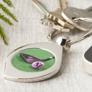 Chaveiro Bola de Golfe Rosa com Monograma Personalizado em 