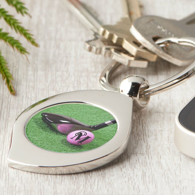 Chaveiro Bola de Golfe Rosa, Script de Rico de Monograma Pe (Criador carregado)