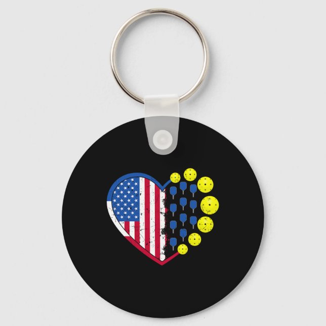 Chaveiro Bola Engraçada De Pickleball Com Bandeira American (Frente)