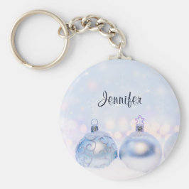 Chaveiro Bolas de Natal de Prata Festiva na Neve