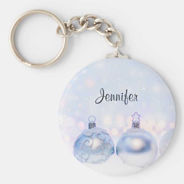 Chaveiro Bolas de Natal de Prata Festiva na Neve (Frente)