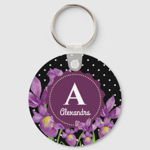 Chaveiro Bolinhas Botânicas De Iris Purple De Aquarela