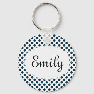 Chaveiro Bolinhas de  azul e branco personalizado