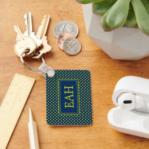 Chaveiro Bolinhas de pré-disquete no Monograma azul Marinho