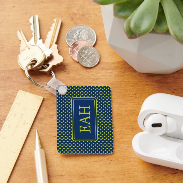 Chaveiro Bolinhas de pré-disquete no Monograma azul Marinho (Mesa)