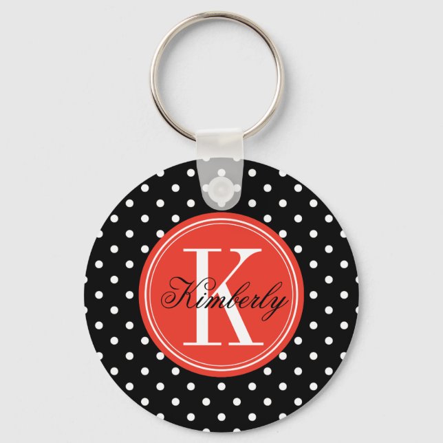 Chaveiro Bolinhas preta com monograma laranja (Frente)