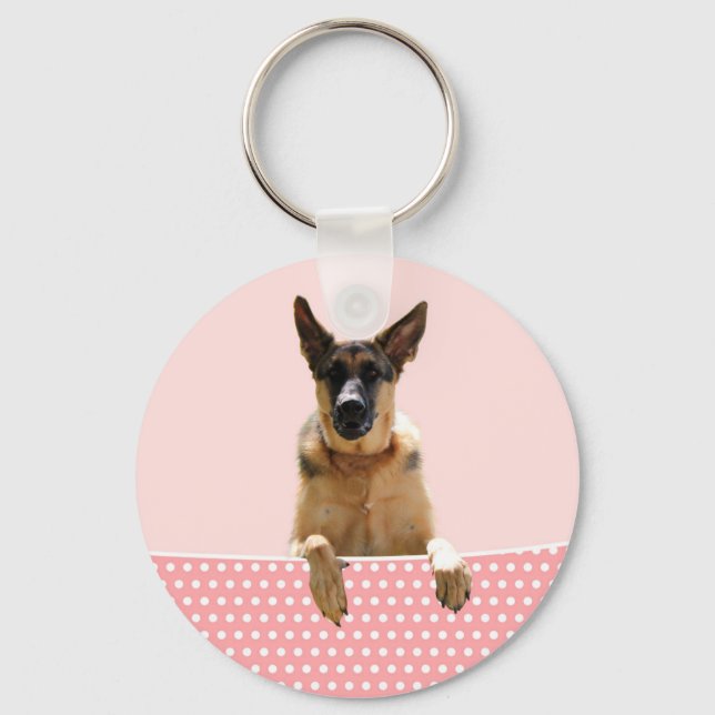 Chaveiro Bolinhas Rosa german shepherd (Frente)