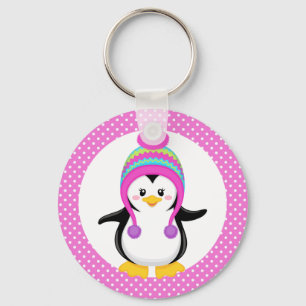 Chaveiro Bolinhas rosa Menina de Pinguim