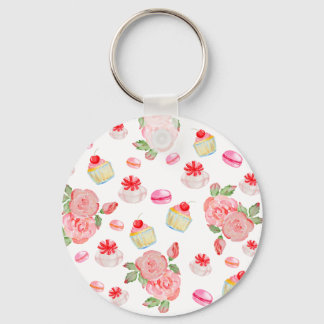 Chaveiro Bolos doces e rosas de aquarela