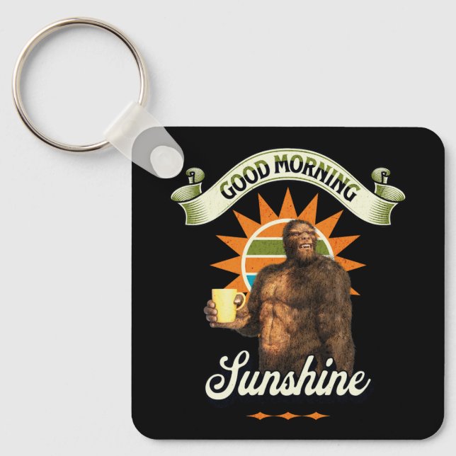 Chaveiro Bom Dia Sol Bigfoot Bebendo Café (Frente)