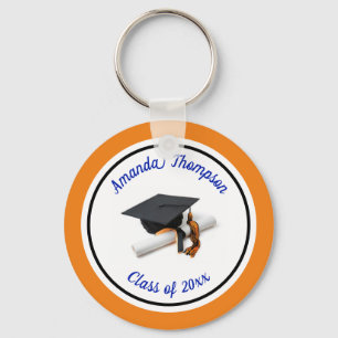 Chaveiro Boné de formatura Azul e Laranja e Tassel