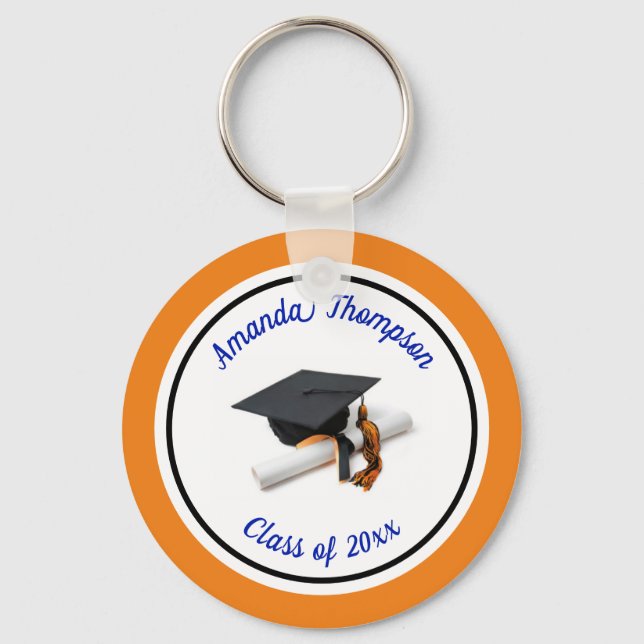 Chaveiro Boné de formatura Azul e Laranja e Tassel (Frente)
