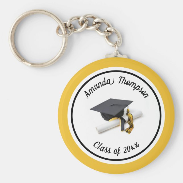 Chaveiro Boné de formatura preto e amarelo e Tassel (Frente)