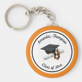 Chaveiro Boné de formatura preto e laranja e Tassel