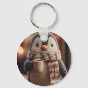 Chaveiro Boneca de Pinguim Aconchegante Tricotada com Cache