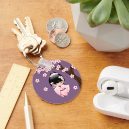 Chaveiro Boneca Kokeshi de Quimono Branco - Garota Geisha F