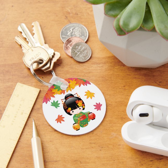 Chaveiro Boneca Kokeshi verde Kimono Geisha (Mesa)