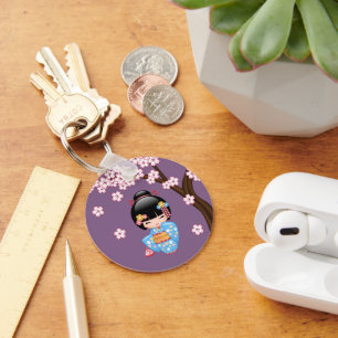 Chaveiro Boneca Maiko Kokeshi - Rapariga Kimono Geisha Azul