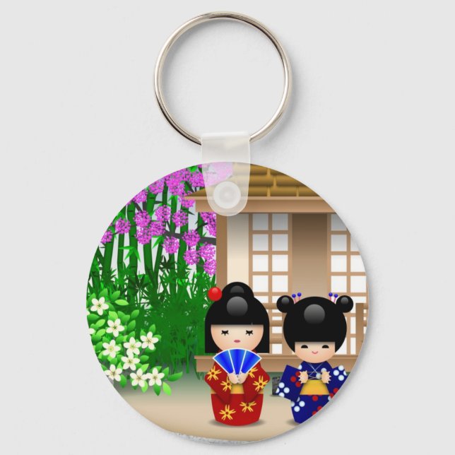 Chaveiro Bonecas Kokeshi e Teahouse (Frente)