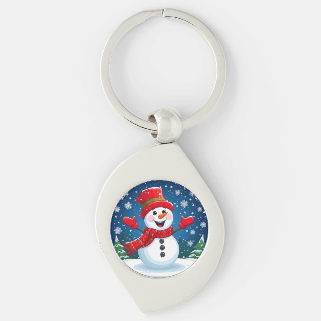 Chaveiro Boneco de Neve Alegre com Cachecol e Chapéu Vermel (Frente)