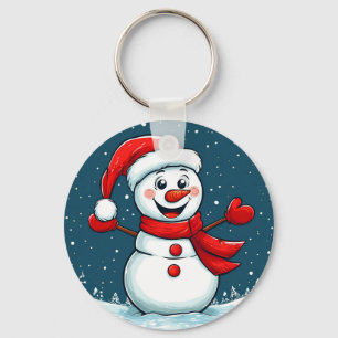 Chaveiro Boneco de Neve Alegre com Chapéu de Papai Noel e C