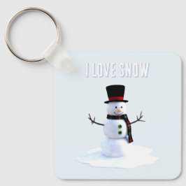 Chaveiro Boneco de neve com chapéu e cachecol. Eu Amo Neve
